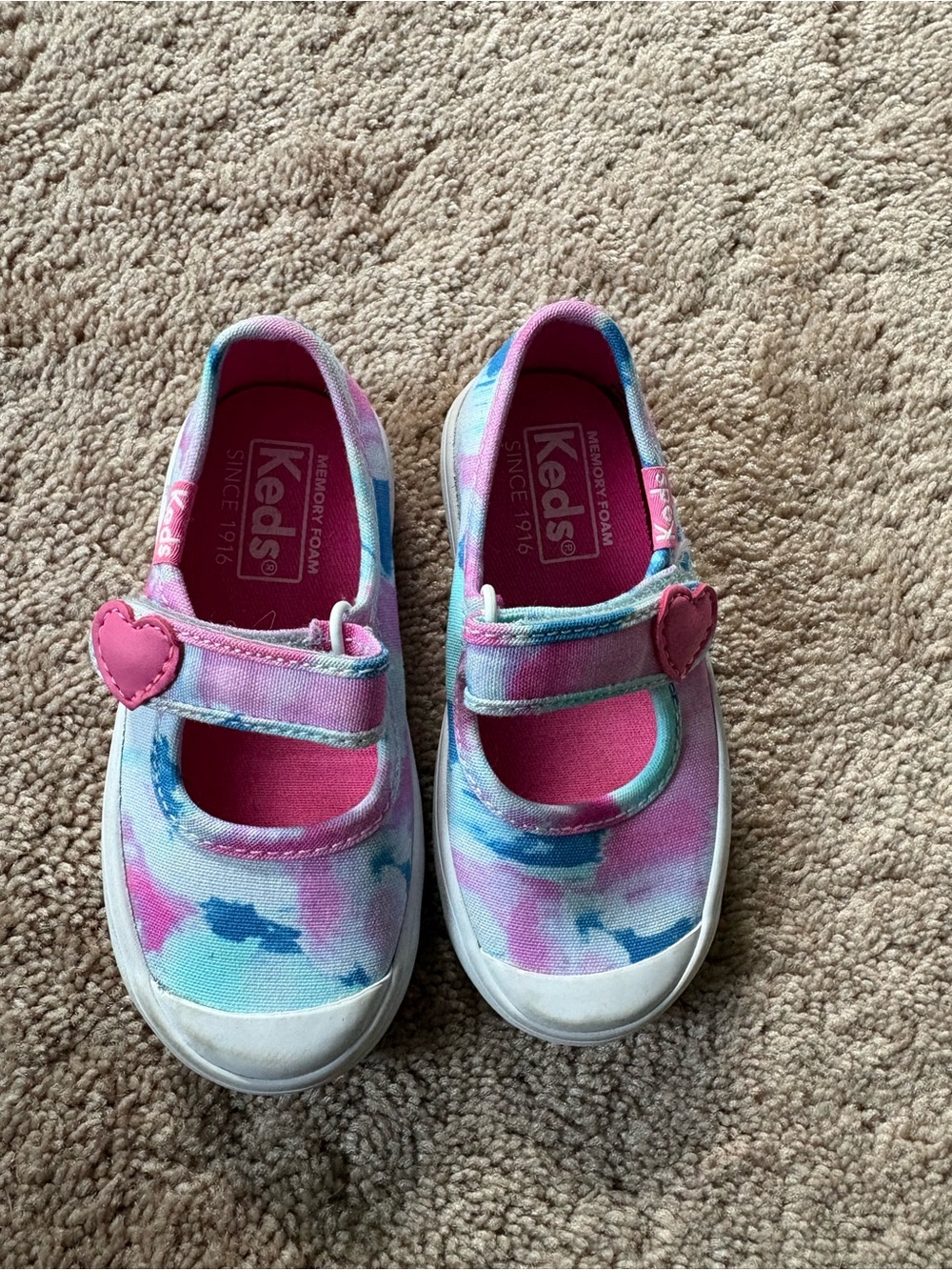 Keds Kids Pink & Blue Tie-Dye Heart Strap Mary Janes